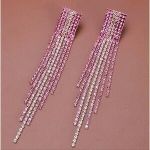 Pink Rhinestone Fringe Drop Crystal Earrings